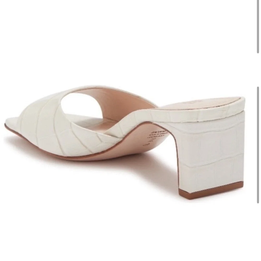 Schutz The Queliana Croc Embossed Mule Block Heel Slip-On Sandal,White, Size 8.5